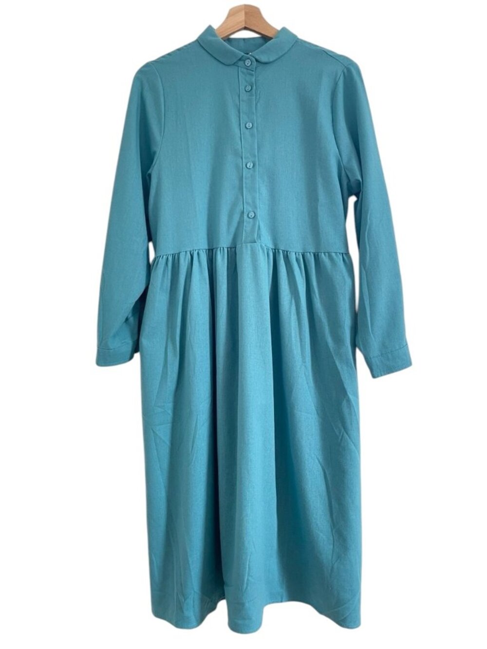 WangYiGe Midi Dress with Belt, turquoise